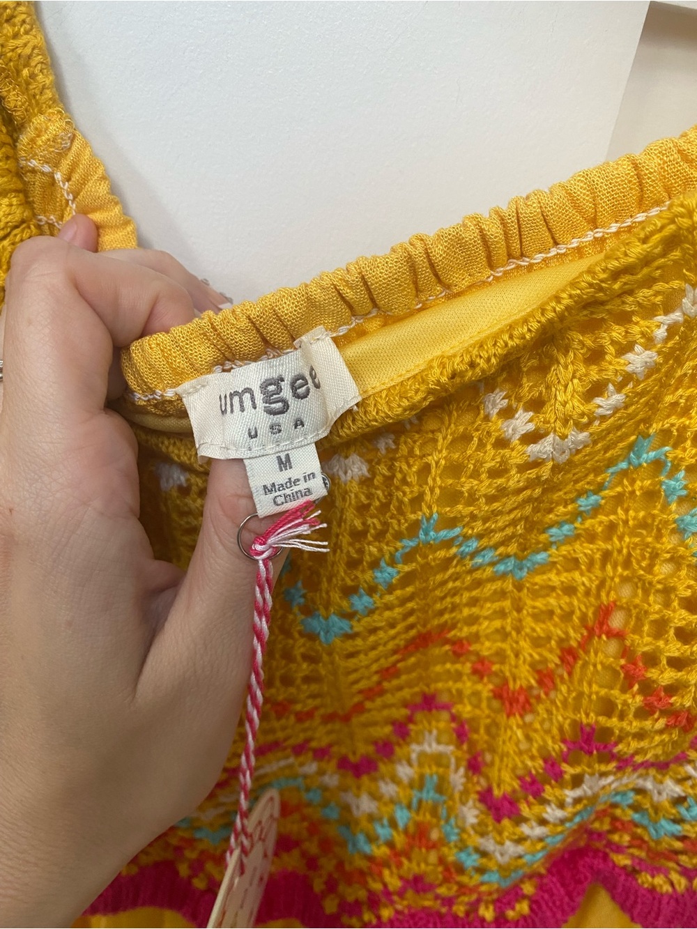 Umgee Mustard Smocked Mini Dress with Pink Trim - Picture 5 of 7